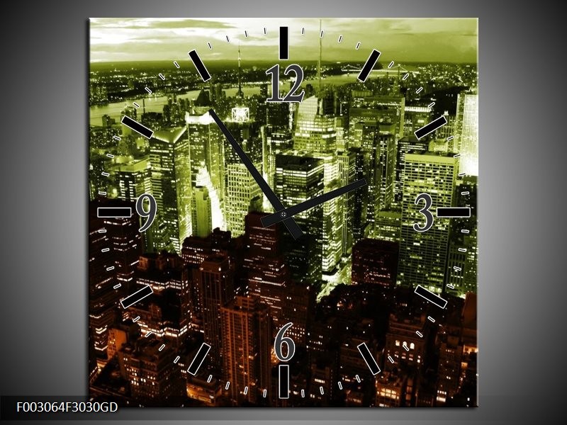 Wandklok op Glas Steden | Kleur: Bruin, Groen, Wit | F003064CGD