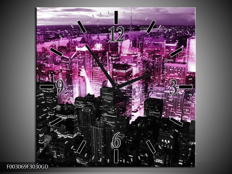 Wandklok op Glas Modern | Kleur: Paars, Zwart | F003069CGD