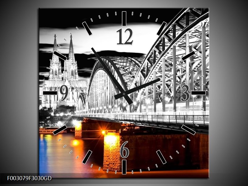 Wandklok op Glas Brug | Kleur: Grijs, Bruin, Blauw | F003079CGD