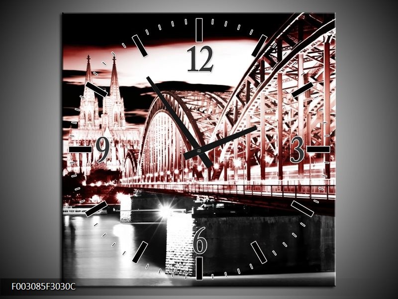 Wandklok op Canvas Brug | Kleur: Rood, Zwart, Wit | F003085C