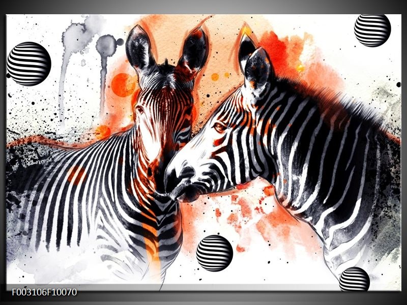 Foto canvas schilderij Zebra | Rood, Zwart, Wit