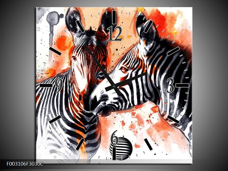 Wandklok op Canvas Zebra | Kleur: Rood, Zwart, Wit | F003106C