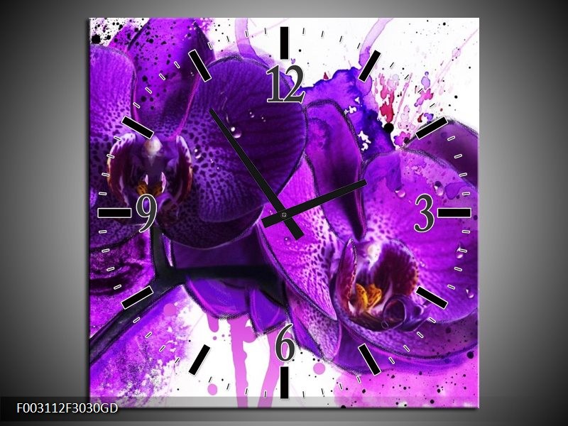 Wandklok op Glas Orchidee | Kleur: Paars, Wit, Zwart | F003112CGD