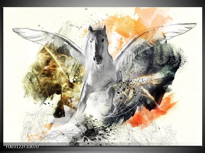 Foto canvas schilderij Paard | Wit, Oranje, Grijs