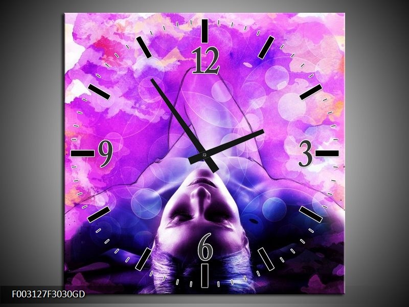 Wandklok op Glas Lichaam | Kleur: Paars, Wit | F003127CGD