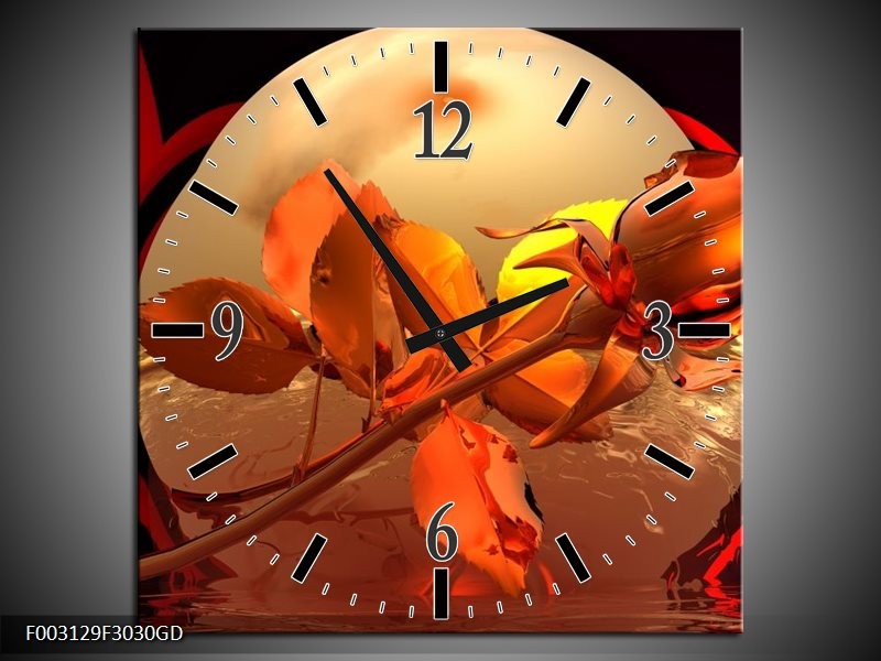 Wandklok op Glas Roos | Kleur: Rood, Goud, Geel | F003129CGD