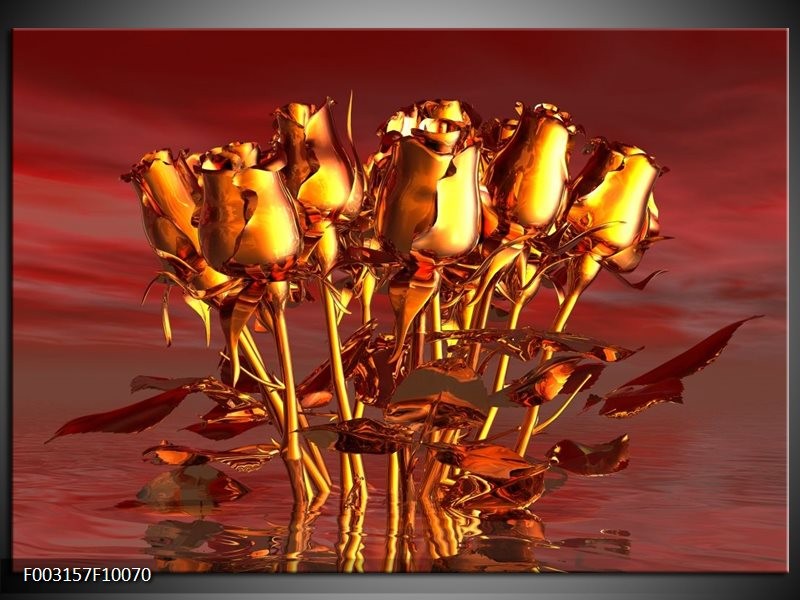 Glas schilderij Roos | Goud, Geel, Rood