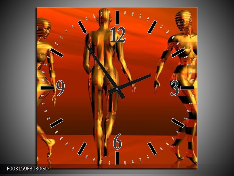 Wandklok op Glas Abstract | Kleur: Goud, Rood, Geel | F003159CGD