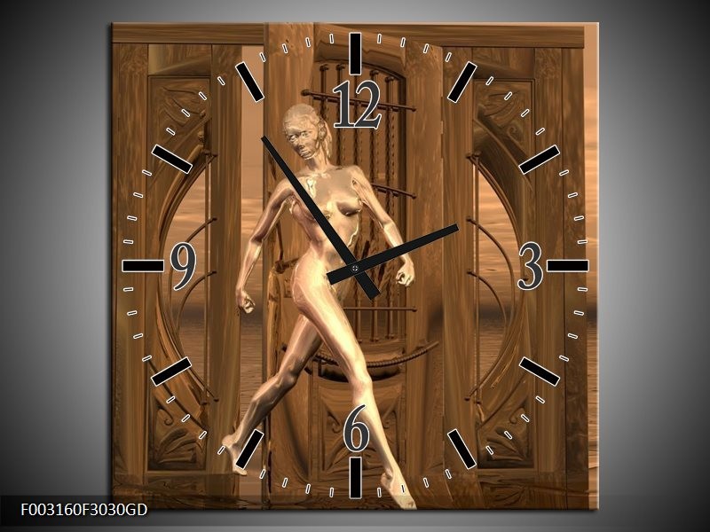 Wandklok op Glas Abstract | Kleur: Bruin, Grijs, Wit | F003160CGD