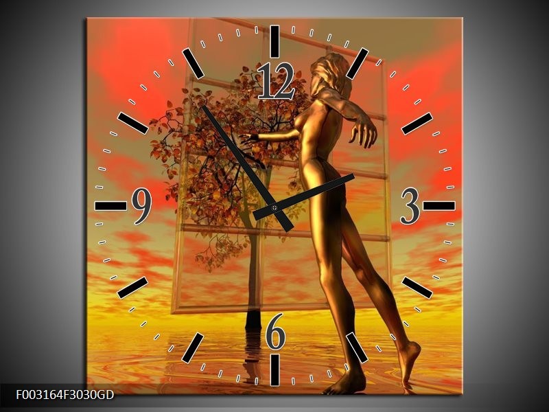 Wandklok op Glas Abstract | Kleur: Grijs, Rood, Geel | F003164CGD