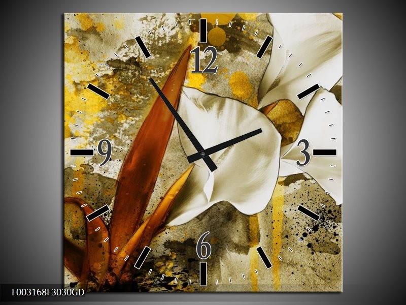 Wandklok op Glas Bloem | Kleur: Wit, Bruin, Geel | F003168CGD
