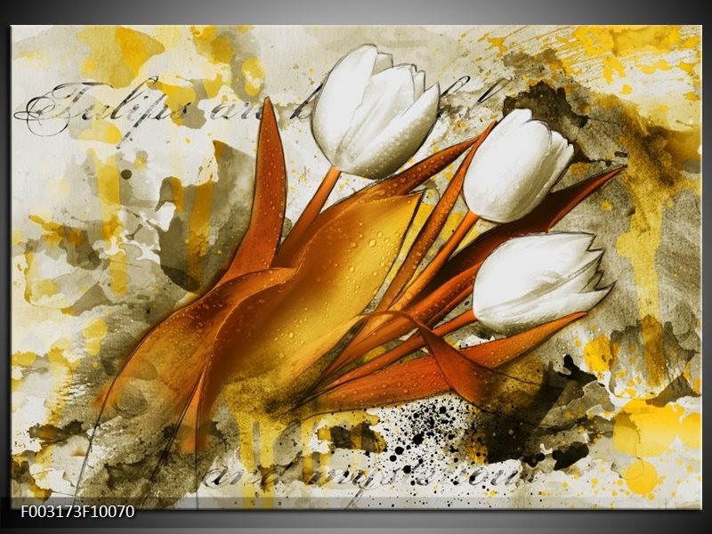 Glas schilderij Tulpen | Wit, Bruin, Geel