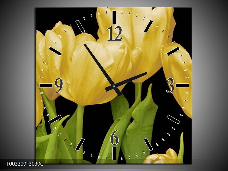 Wandklok op Canvas Tulpen | Kleur: Geel, Groen, Zwart | F003200C