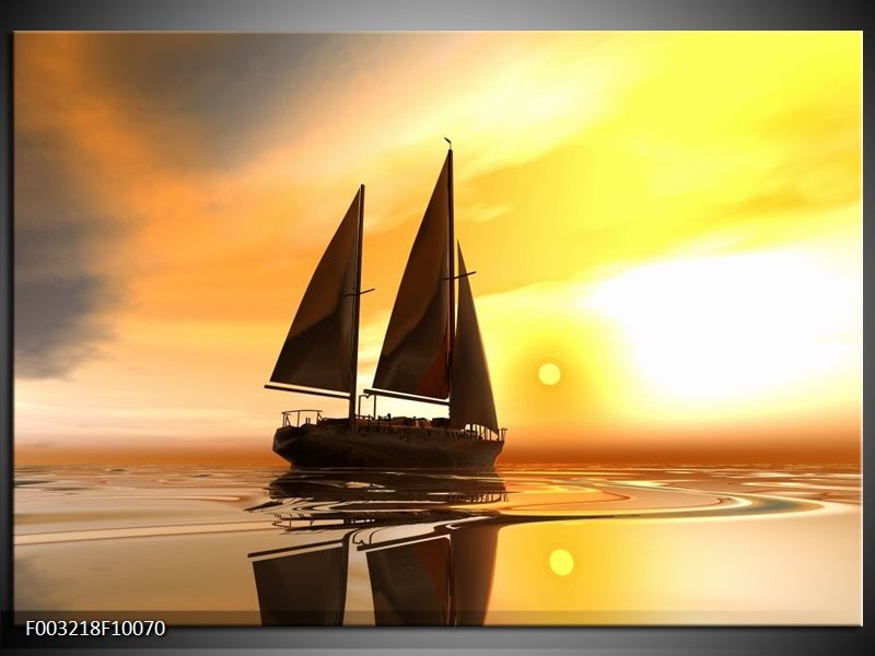 Foto canvas schilderij Zeilboot | Geel, Bruin, Wit