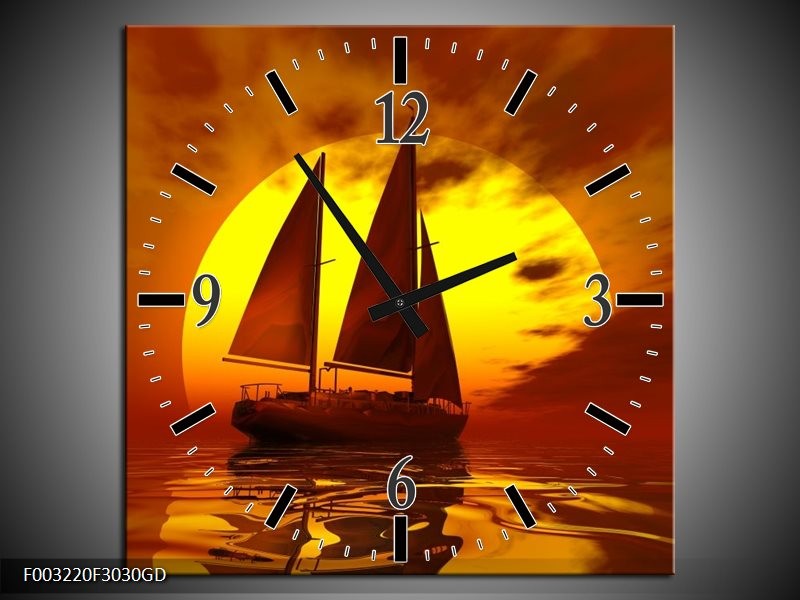 Wandklok op Glas Zeilboot | Kleur: Geel, Rood, Bruin | F003220CGD