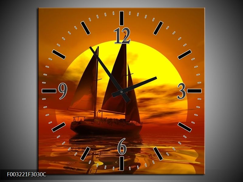 Wandklok op Canvas Zeilboot | Kleur: Geel, Rood, Bruin | F003221C