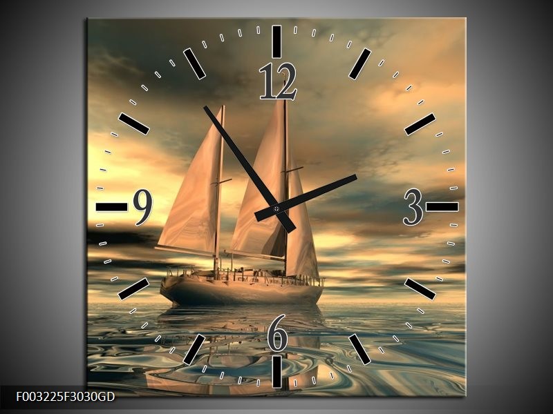 Wandklok op Glas Zeilboot | Kleur: Geel, Wit, Grijs | F003225CGD