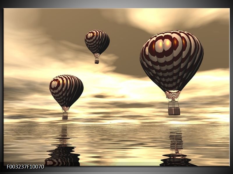 Glas schilderij Luchtballon | Bruin, Grijs, Wit