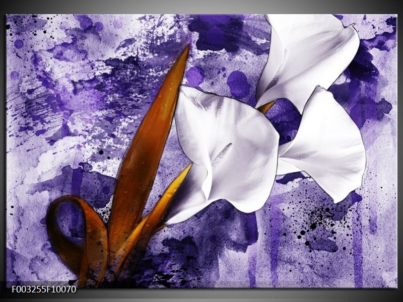 Foto canvas schilderij Bloem | Paars, Wit, Bruin