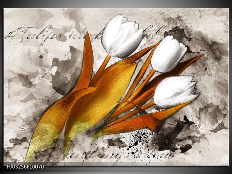 Foto canvas schilderij Tulpen | Grijs, Wit, Bruin