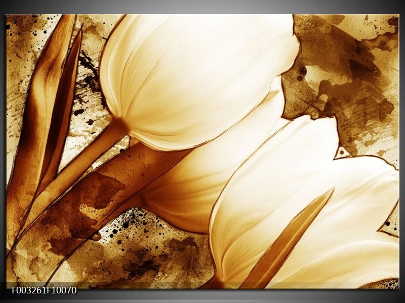 Glas schilderij Tulpen | Bruin, Wit