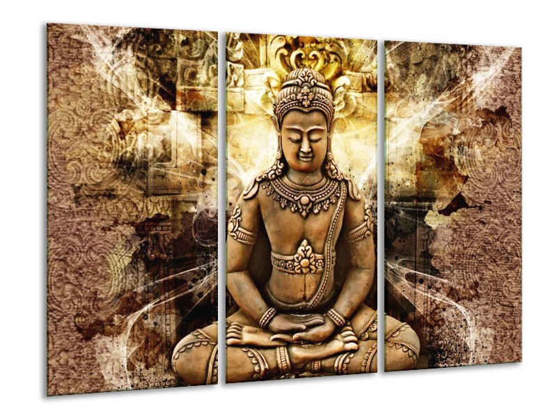 Canvas schilderij Boeddha | Bruin, Wit, Geel | 120x80cm 3Luik