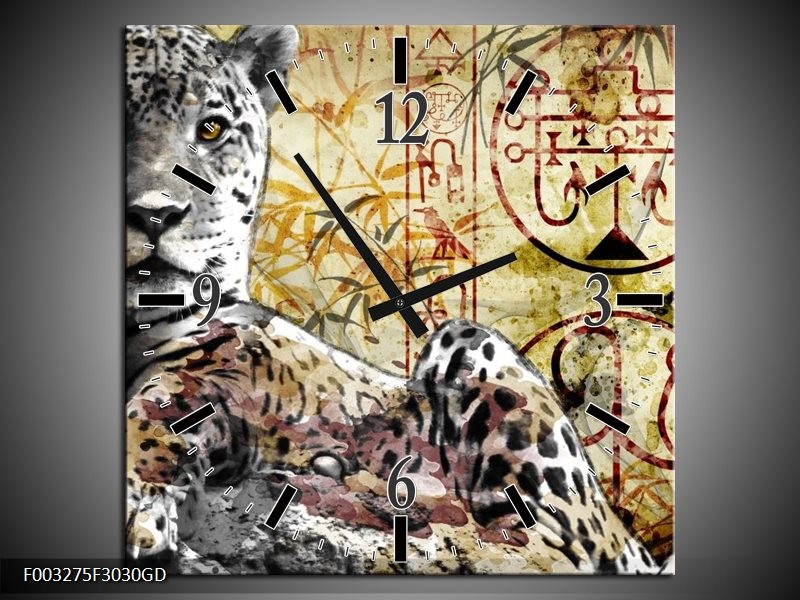 Wandklok op Glas Dieren | Kleur: Geel, Grijs, Wit | F003275CGD