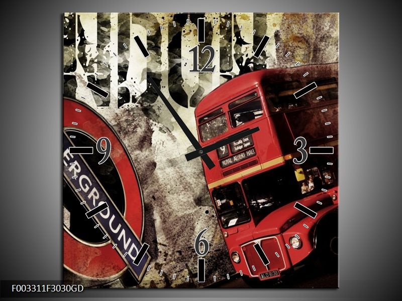 Wandklok op Glas Londen | Kleur: Rood, Zwart, Grijs | F003311CGD