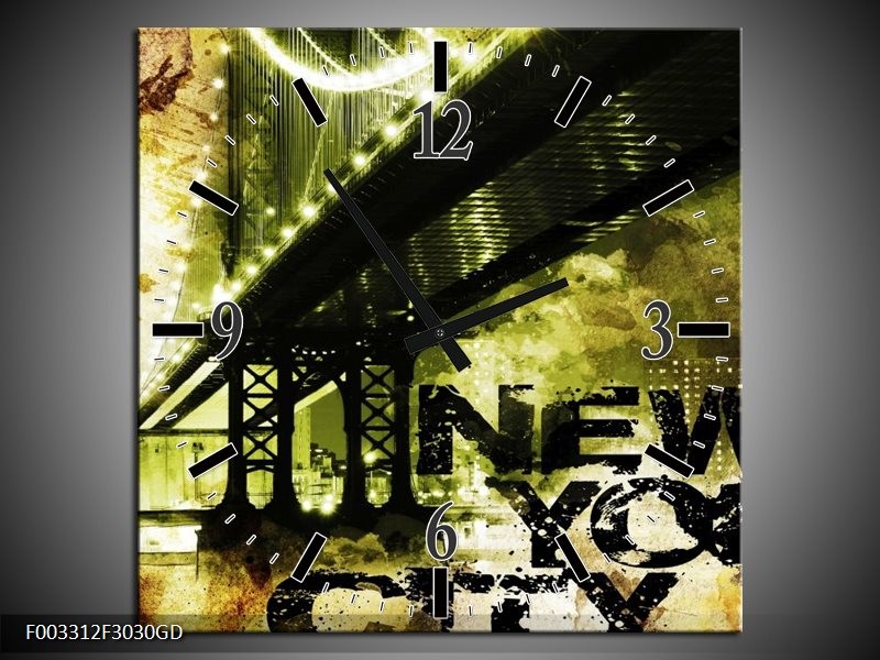 Wandklok op Glas New York | Kleur: Geel, Zwart, Bruin | F003312CGD