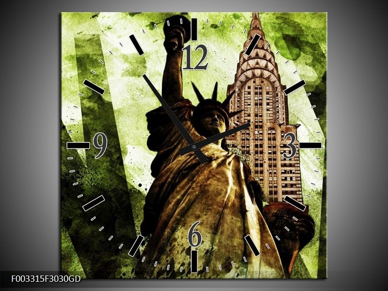 Wandklok op Glas New York | Kleur: Groen, Zwart, Bruin | F003315CGD