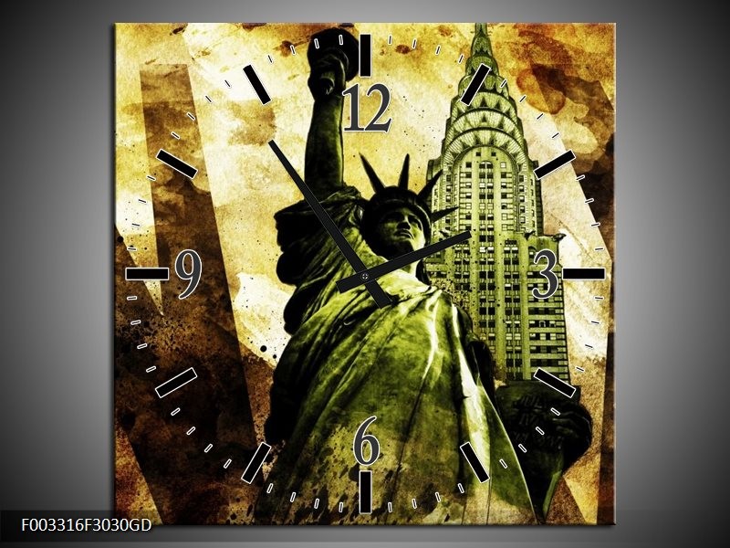 Wandklok op Glas New York | Kleur: Groen, Zwart, Bruin | F003316CGD