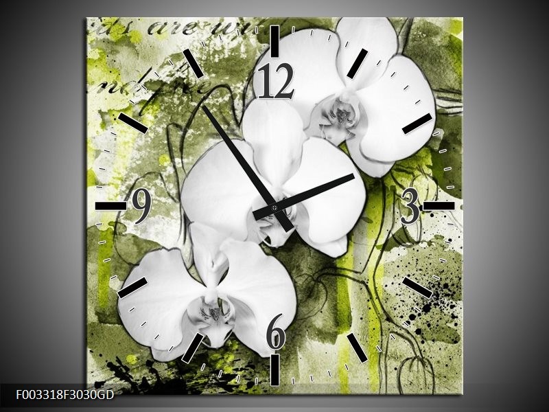 Wandklok op Glas Orchidee | Kleur: Wit, Groen | F003318CGD
