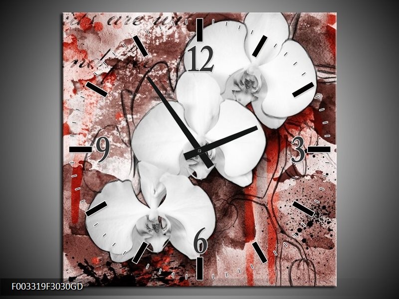 Wandklok op Glas Orchidee | Kleur: Wit, Rood | F003319CGD