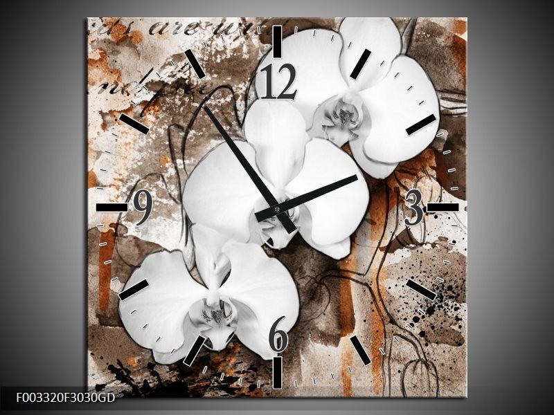 Wandklok op Glas Orchidee | Kleur: Wit, Bruin | F003320CGD