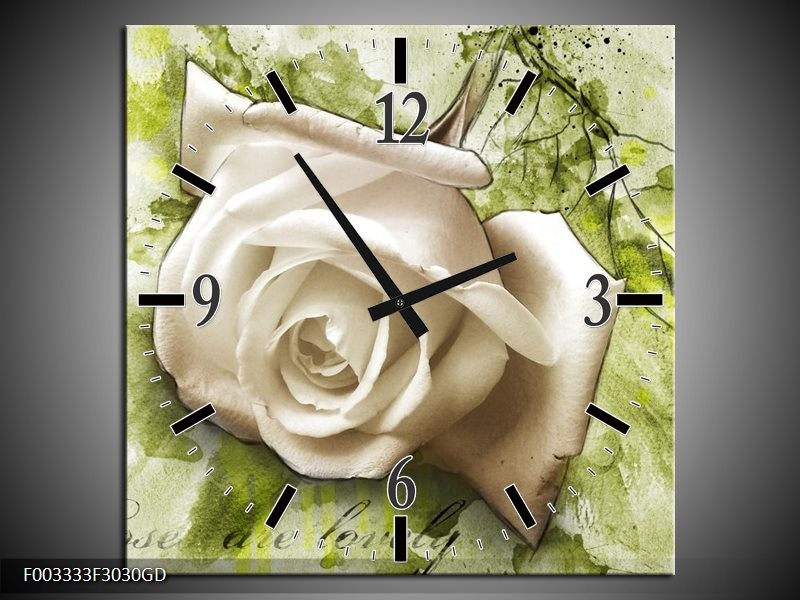 Wandklok op Glas Roos | Kleur: Wit, Groen | F003333CGD