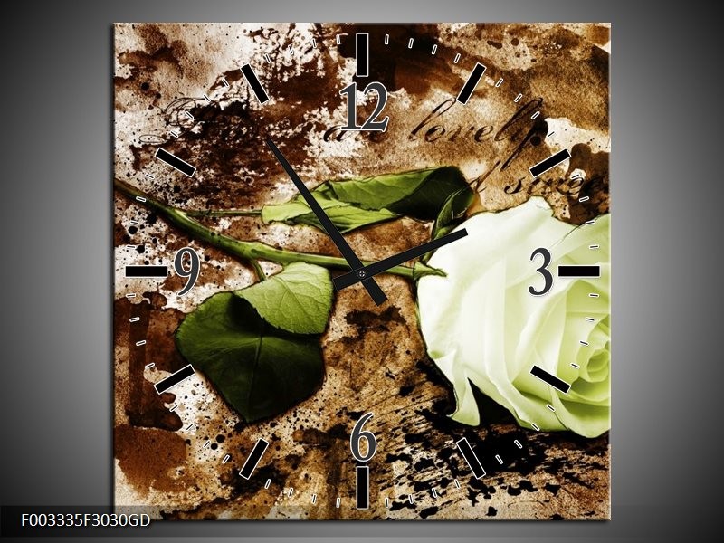 Wandklok op Glas Roos | Kleur: Groen, Bruin, Wit | F003335CGD