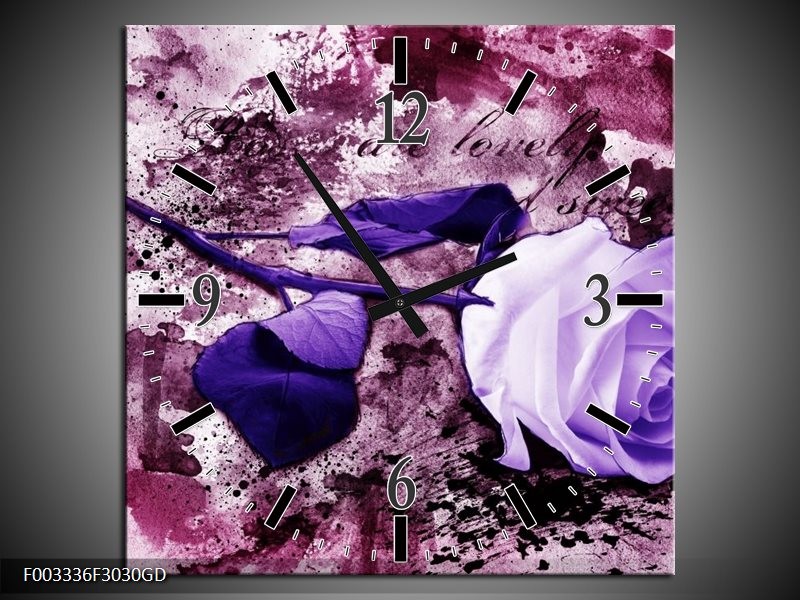Wandklok op Glas Roos | Kleur: Paars, Wit, Roze | F003336CGD