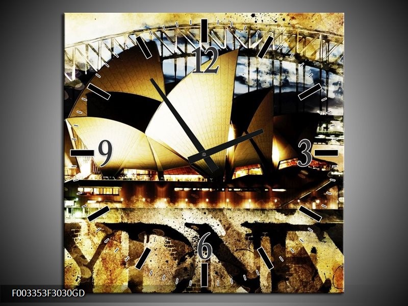 Wandklok op Glas Sydney | Kleur: Geel, Bruin, Zwart | F003353CGD