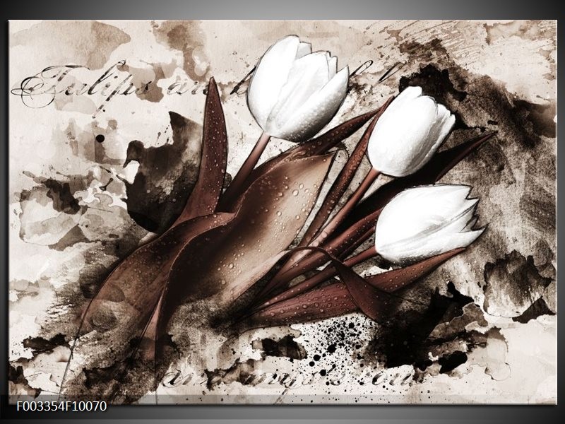 Foto canvas schilderij Tulpen | Bruin, Zwart, Wit