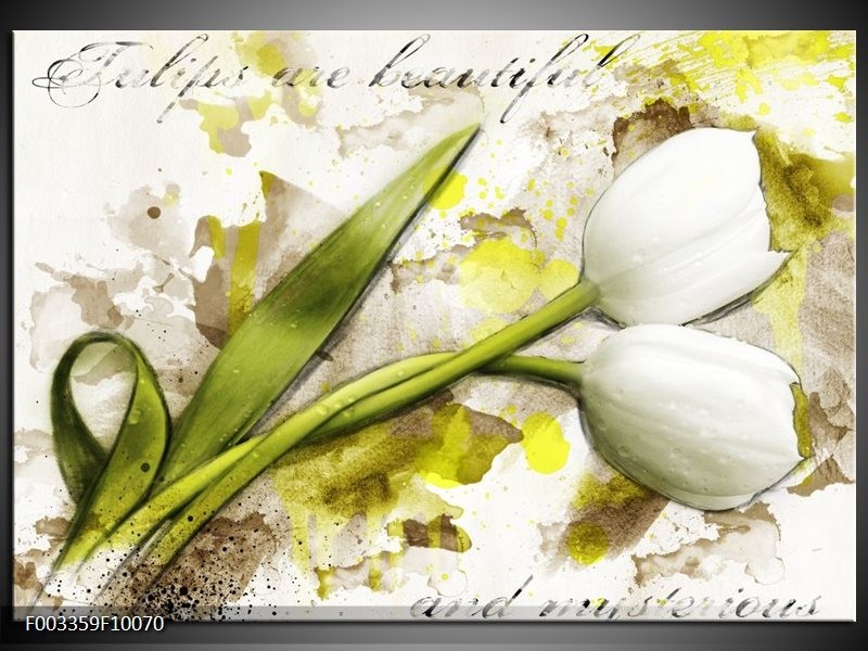 Glas schilderij Tulpen | Groen, Wit, Geel