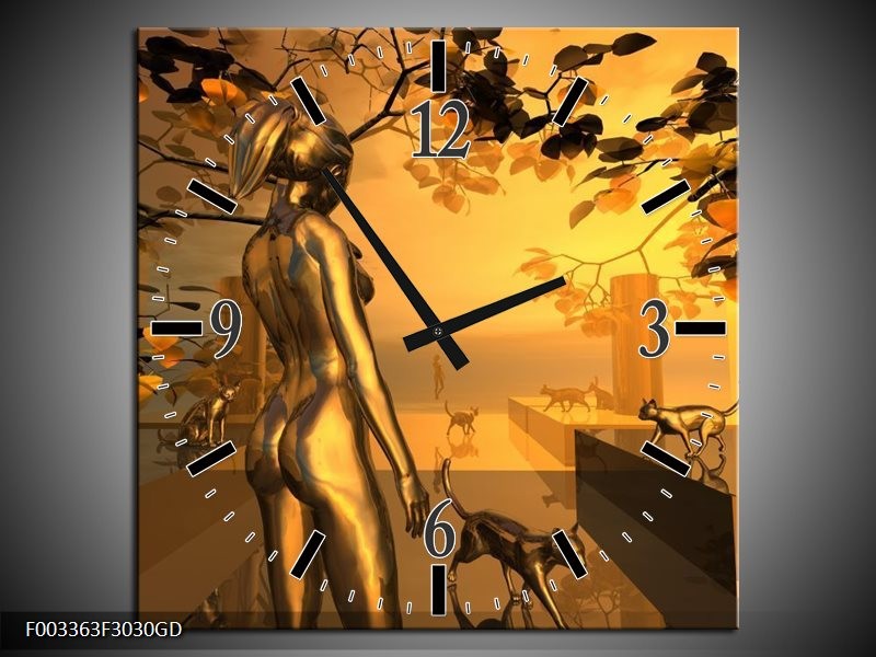 Wandklok op Glas Abstract | Kleur: Goud, Geel, Bruin | F003363CGD