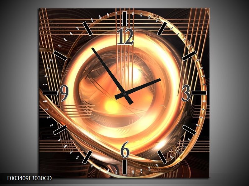 Wandklok op Glas Abstract | Kleur: Geel, Bruin, Goud | F003409CGD