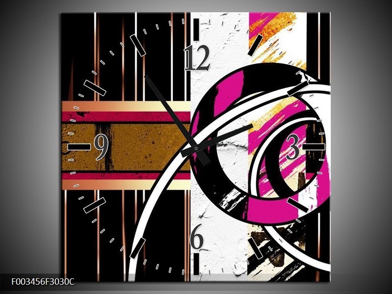 Wandklok op Canvas Abstract | Kleur: Roze, Zwart, Wit | F003456C