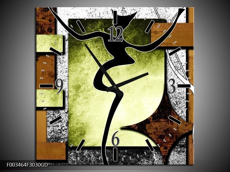 Wandklok op Glas Abstract | Kleur: Bruin, Groen, Zwart | F003464CGD