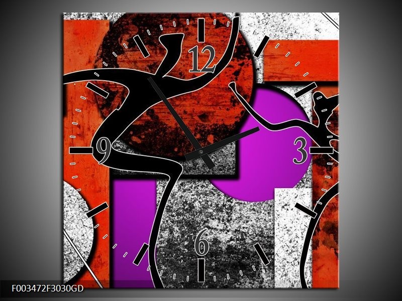 Wandklok op Glas Abstract | Kleur: Rood, Zwart, Paars | F003472CGD
