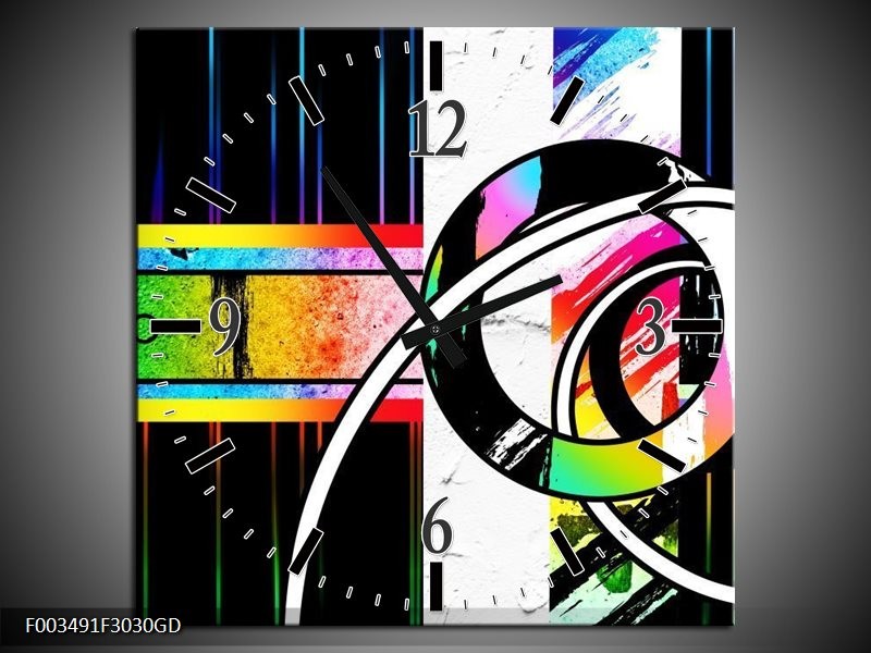 Wandklok op Glas Abstract | Kleur: Blauw, Rood, Geel | F003491CGD