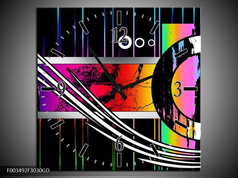 Wandklok op Glas Abstract | Kleur: Paars, Rood, Geel | F003492CGD