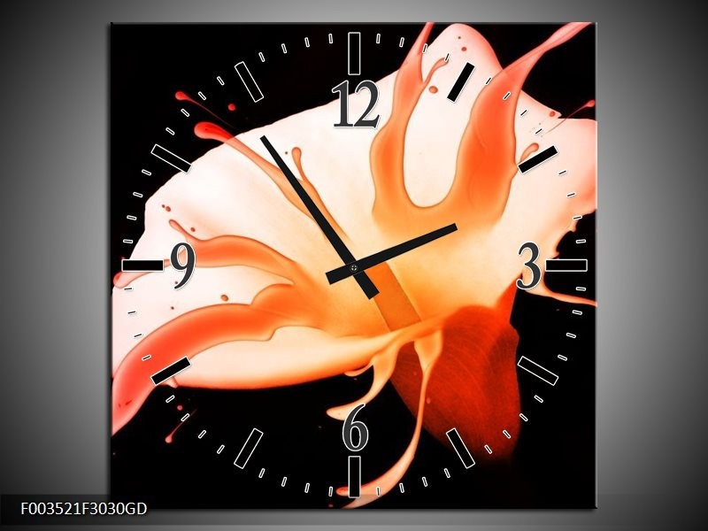 Wandklok op Glas Bloem | Kleur: Oranje, Zwart | F003521CGD