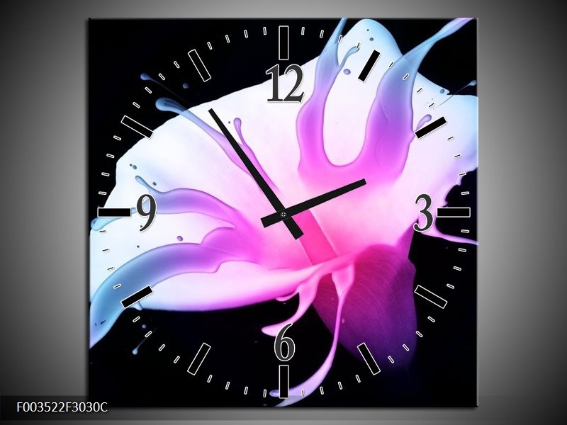 Wandklok op Canvas Bloem | Kleur: Paars, Blauw, Zwart | F003522C