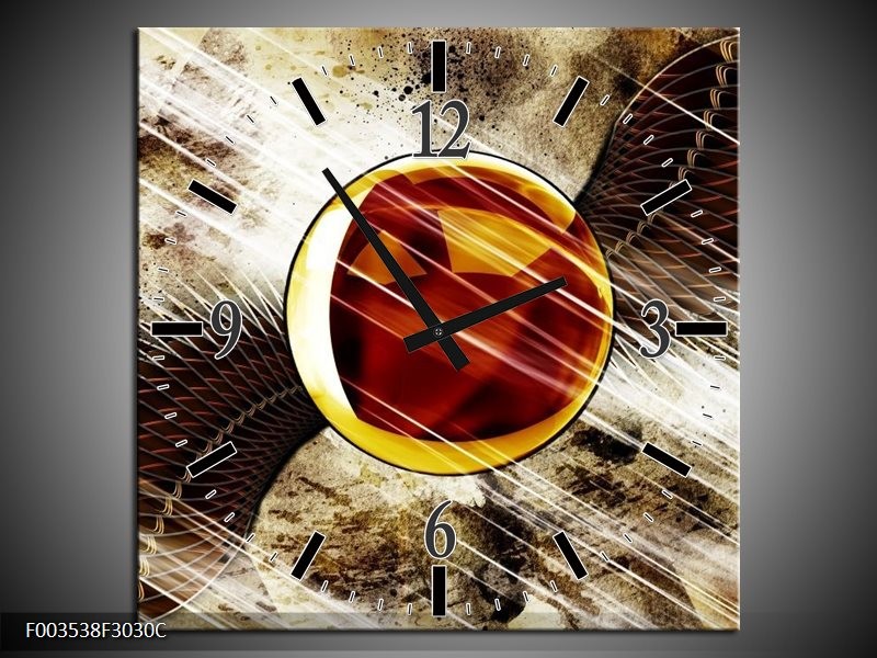 Wandklok op Canvas Abstract | Kleur: Geel, Bruin, Wit | F003538C